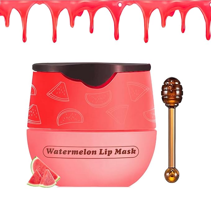 1 PCS Bee Lip Balm Honey Pot, Exfoliating Watermelon Bee Lip Balm Sleeping Lip Mask Overnight with Sticks, Honey Pot Lip Balm Prevention Dry Hydrating and Crack Lip Scrubs-GlimoraGlow