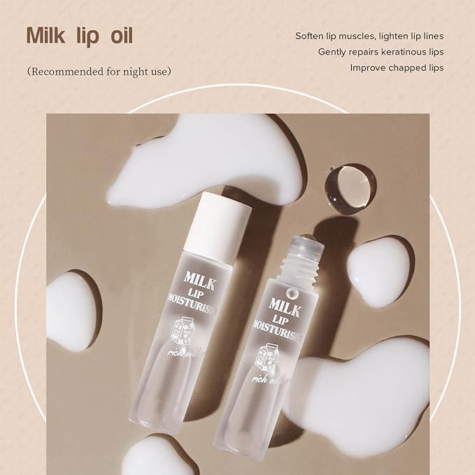 Hydrating Oil, 2pcs Roll On Hydrating Lip Gloss, 5ml Moisturizing Lip Balm Cocoa Bean Milk Lip Oil Hydrating Nourishing Day Night Repair-GlimoraGlow