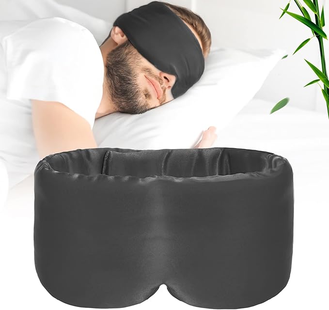 100% Handmade Bamboo Sleeping Eye Mask for Women for Men,Night Masks,Organic Sleep Mask,Blockout Eye Mask for Sleeping,Large Size Adjustable (1 PC, Dark Grey)-GlimoraGlow