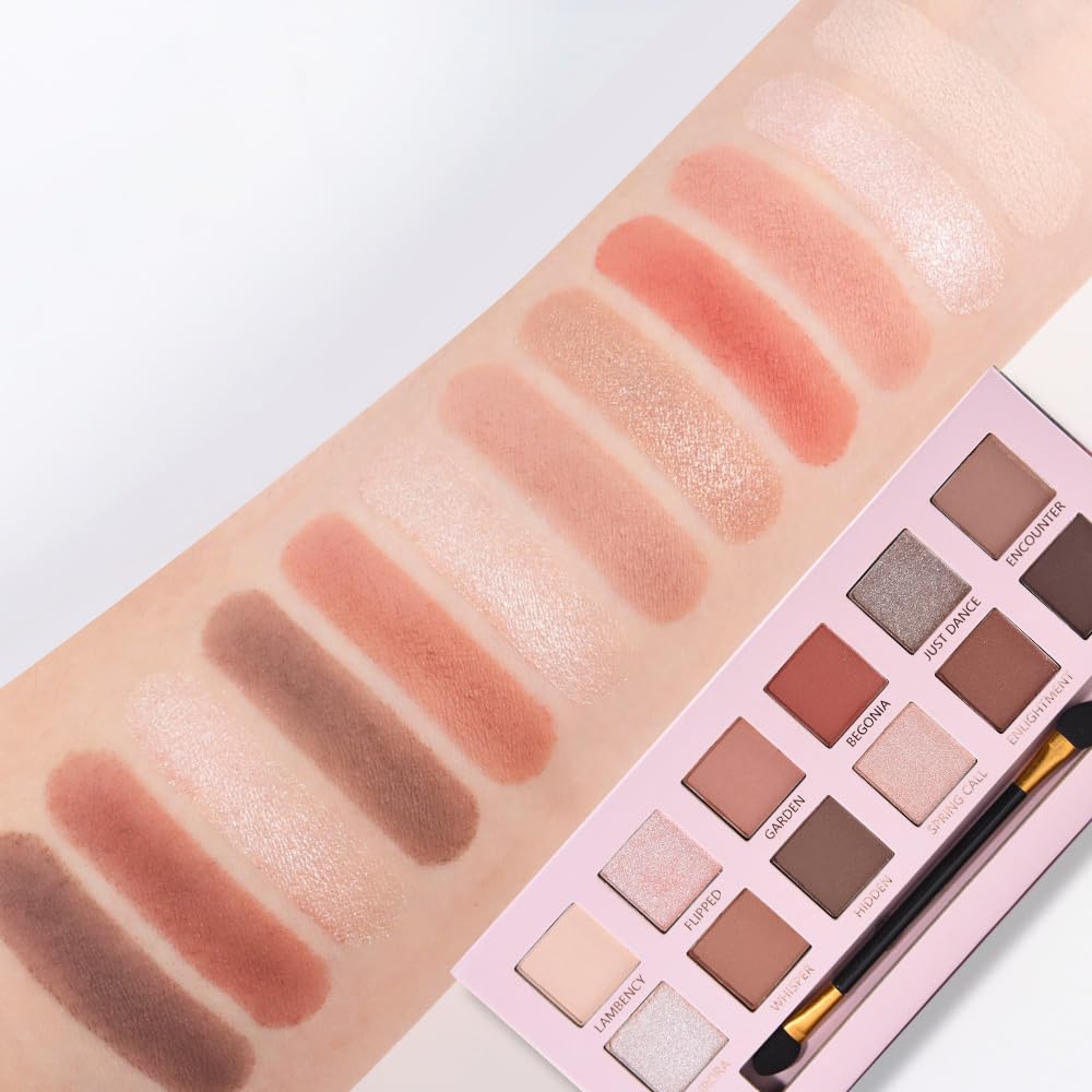 12Colors Eye Shadow Palette With Mirror and Brush,Nude Pink Brown Neutral Natural Eyeshadow Palette,Long Lasting Waterproof Travel Size Makeup Pallete-GlimoraGlow