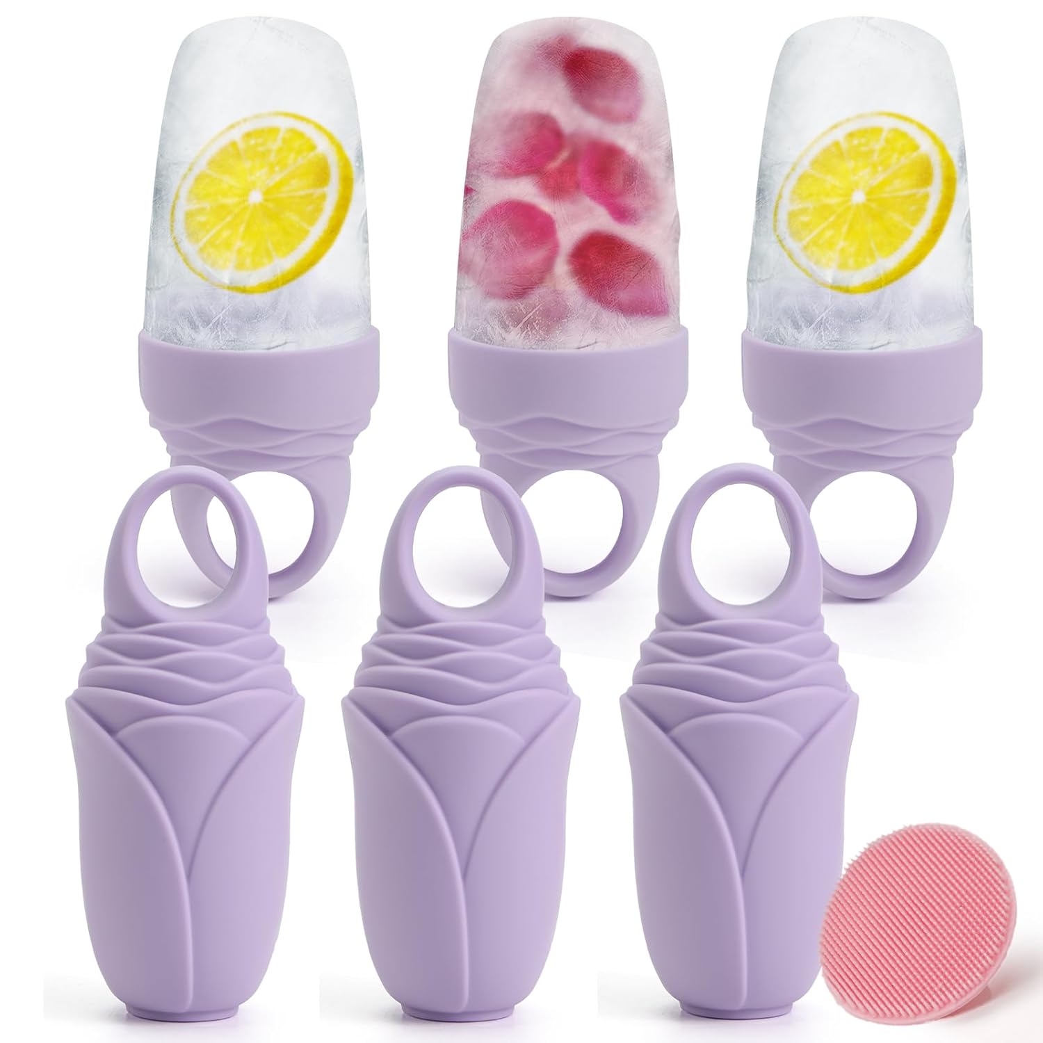 3 Pcs Facial Ice Roller Silicone Mold Reusable for Face Women and Eye Neck Cold Skin Care Tools Freezer De Puff Eye Bags Reduce Migraine Pain Purple-GlimoraGlow