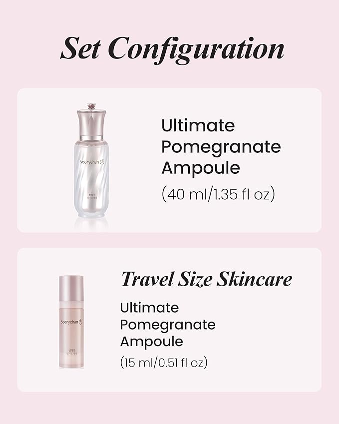 Sooryehan Ultimate Pomegranate (Ampoule Set, 1.9fl oz) - Skin Elasticity, Reduced Wrinkles & Skin Tone Improvement, Elastin, Vitamin C, Adenosine & Niacinamide-GlimoraGlow