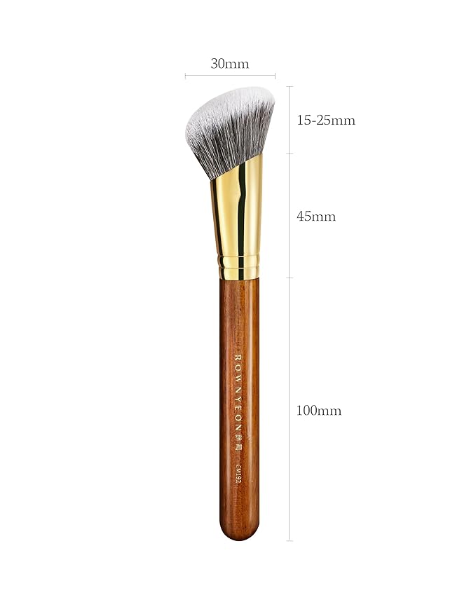 Desert Oak Series SlopeBlur Stipple Brush - Angled Nylon Bristles for Seamless Cream/Liquid/Powder Blending, Contour & Blush Application, Bubinga Handle (CM 192)-GlimoraGlow