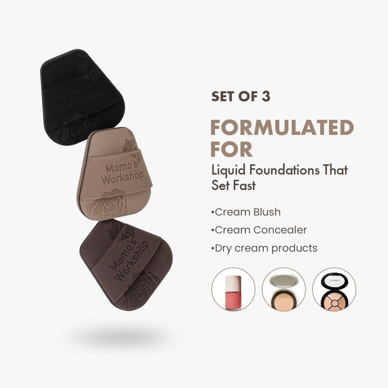 Mini Trapezoidal Makeup Sponge Set,Dual-Use Mini Rubycell Sponge for Foundation/Concealer/Blush,Soft, Even Application for Liquid & Cream Products,3pcs Mini Concealer Puffs & Storage Case-GlimoraGlow