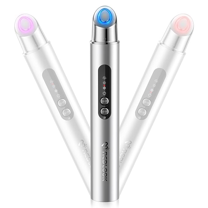 REDLOOK Depuffing Wand - Multi-Mode Cold & Heat Eye with Massager,At Home Face Roller Tool, Beauty Wand for Puffiness Reduction, Dark Circles, and Let The Skin Be Full of Radiance - Silver-GlimoraGlow