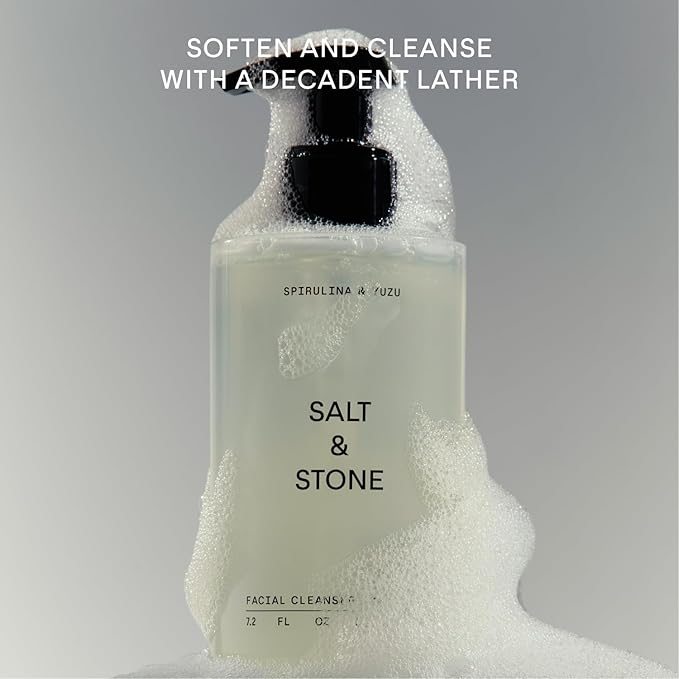 Salt & Stone Facial Cleanser for Women & Men, Spirulina & Yuzu Gentle Facial Wash with Hyaluronic Acid, Squalane, For All Skin Types, Vegan, Cruelty Free, 7.2 oz-GlimoraGlow