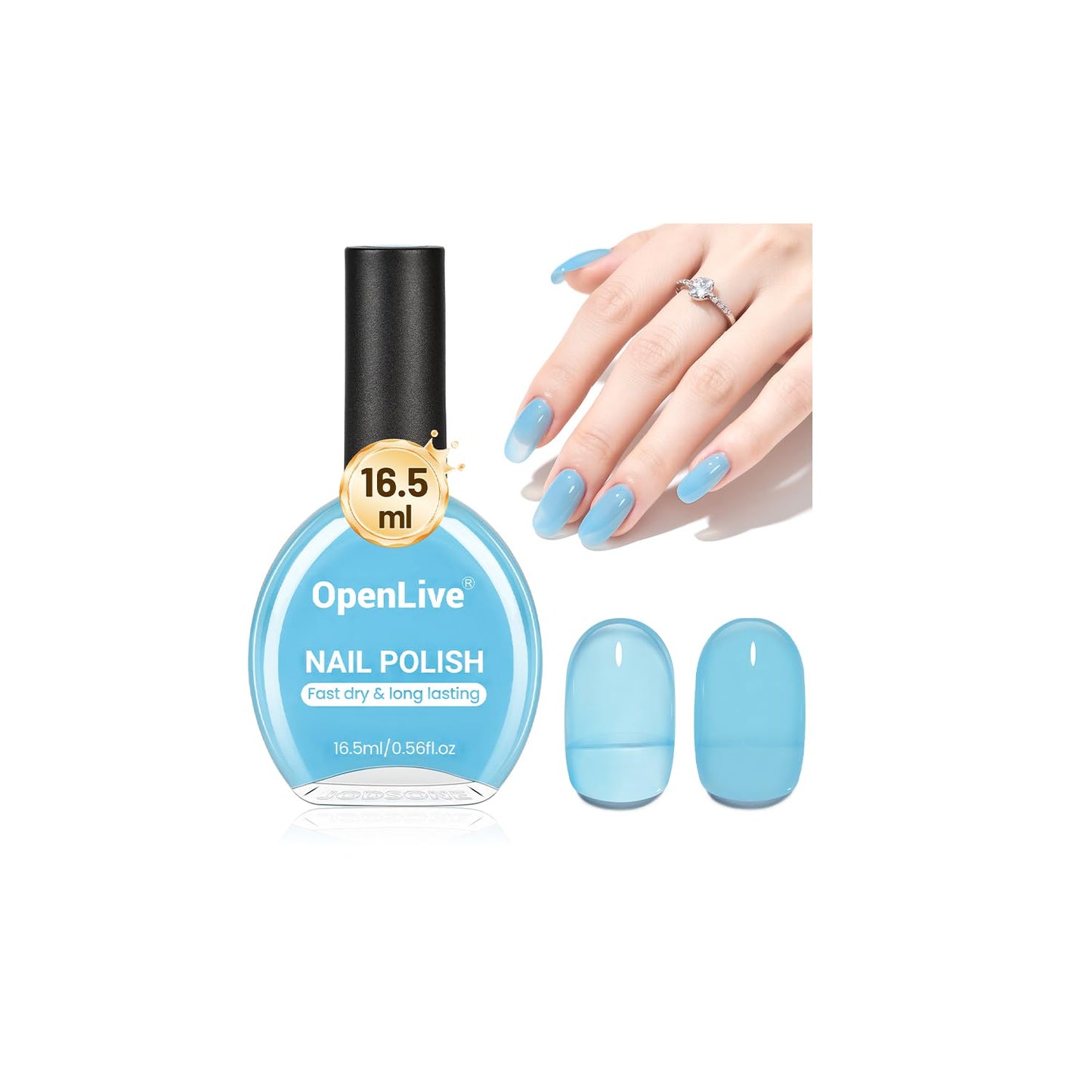 16.5ml Jelly Baby Blue Nail Polish Large Volume Quick Dry Nail Polish, Long Lasting Shine, Fingernail Toenail Nail Art DIY Home Travel Nail Art Gift-GlimoraGlow