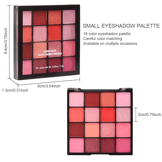 16 Girds Colorful Matte Shimmer Eyeshadow Palette for Eye Makeup,High Pigmented Eye Shadow Primers Powder Palet de sombras de ojos-Pink Red#-GlimoraGlow