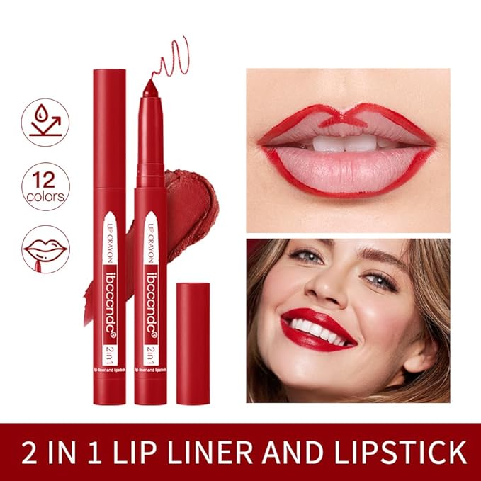 ibcccndc 6PCS Lip Liner and Lipstick Set - High Pigmented Creamy Matte Lip Liner Pencil Set for Girls and Women, Lip Makeup Gift Sets - Includes Nude and Red Lip Liners, Waterproof Formula (A)-GlimoraGlow