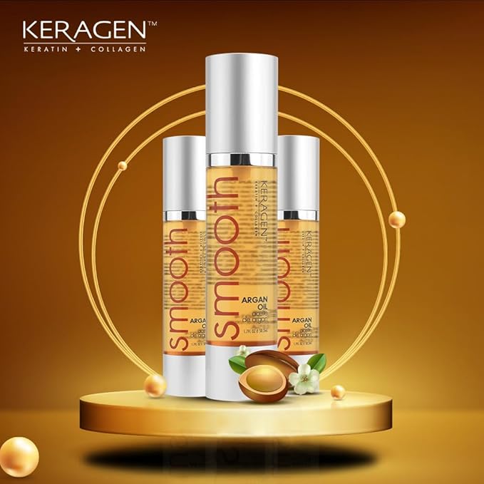 KERAGEN - Nourishing Hair Serum for Dry Damaged Hair - Argan Oil for Hair Treatment - Brilliant Shine, Heat Protection with Paraben, Phthalate and Sulfate Free Formula (1.7 Oz)-GlimoraGlow