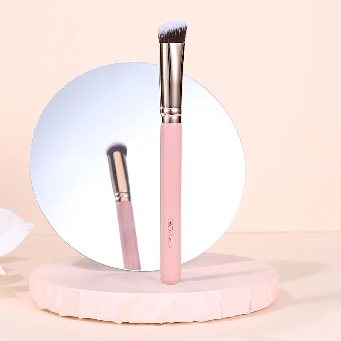 GLO&RAY Angled Concealer Brush with Cap – Flat Top Synthetic Makeup Brush for Under Eye, Spot Coverage, Travel Size Concealer Blending Tool for Liquid & Cream Application (Pink)-GlimoraGlow