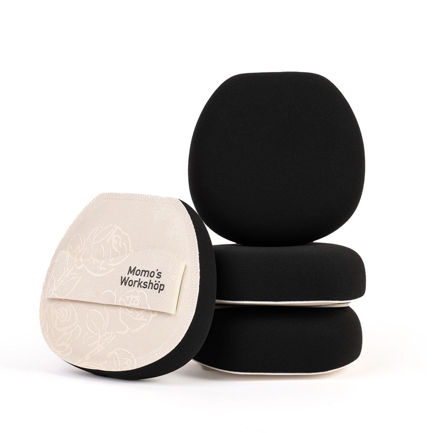 Satin White Flat-cut Shape Makeup Sponge,Firm Bounce Rubycell,Cushion Sponge with Wide PU Leather for Quick-Dry/Full Coverage Foundations, Cosmetic Puff,2pcs Beauty Puffs &Storage Case-GlimoraGlow