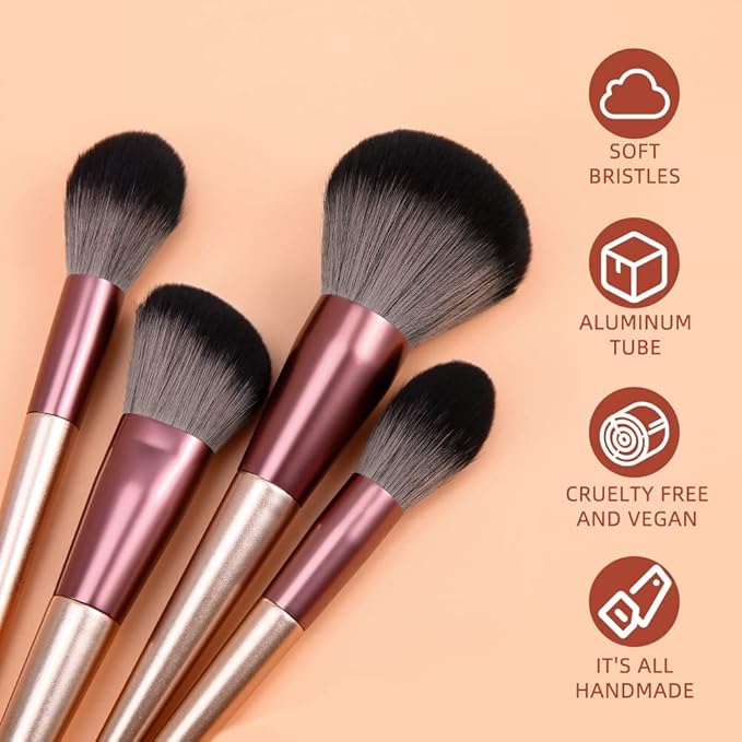 DUcare Makeup Brushes with Bag - 14Pcs Professional Synthetic Make Up Brushes Set for Blush Concealer Foundation Bronzer Powder Eyebrow Eyeshadow Blending Makeup Brush Set Mekaup bag, Rose Golden-GlimoraGlow