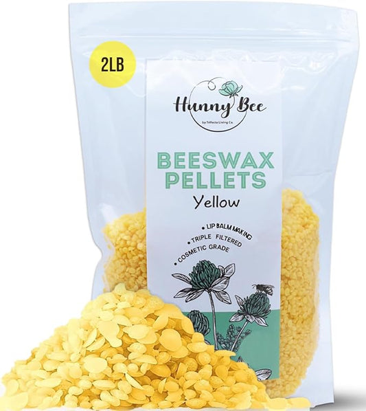 HUNNYBEE Beeswax Pellets 2LB, 100% Pure Bees Wax for DIY Candles, Skin, Body Cream, Face, and Hair Care, Lotions Deodorant, Lip Balm and Soap Making (Yellow, 2 lbs)-GlimoraGlow