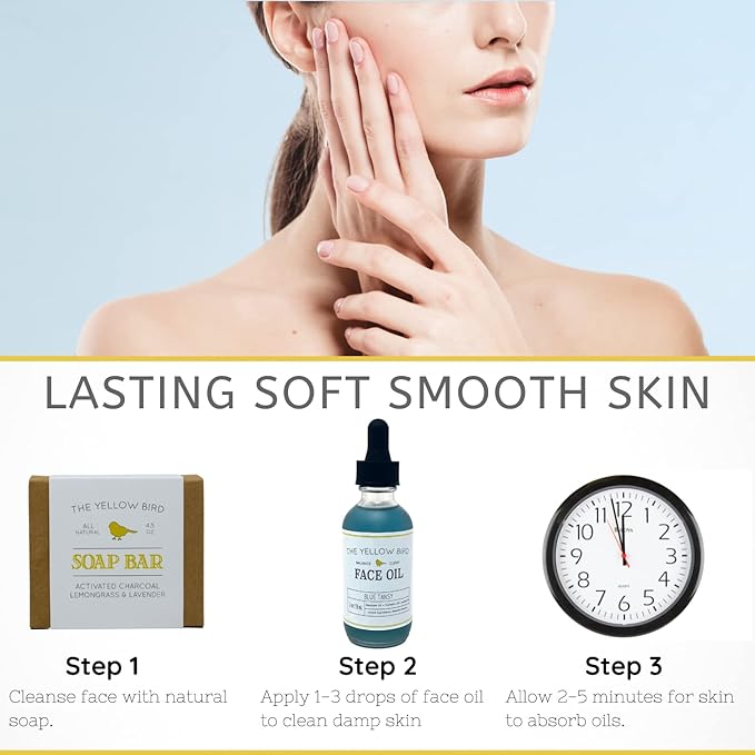 Yellow Bird Balancing Blue Tansy Face Oil 2 oz / 59 ml – Skin Glowing Serum. Collagen Support. Promotes Clear Skin Naturally. Wrinkle, Blemish & Pore Minimizer. Natural, Vegan Facial Moisturizer.-GlimoraGlow