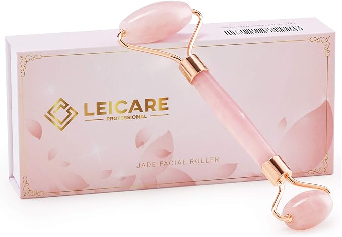Jade Roller for Face - Rose Quartz Face Roller Skin Care - Stone Facial Roller, Face Massager for Women, Relieve Stress, Remove Wrinkles Eye Puffiness-GlimoraGlow