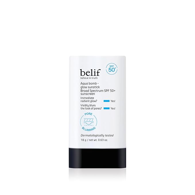 belif Aqua Bomb Niacinamide Sunscreen Stick SPF 50+ PA++++ – Korean Sunstick for Face with Hyaluronic Acid, No White Cast, Lightweight Velvet Finish, Daily UV Protection, Semi-Matte Glow, 0.63 oz-GlimoraGlow