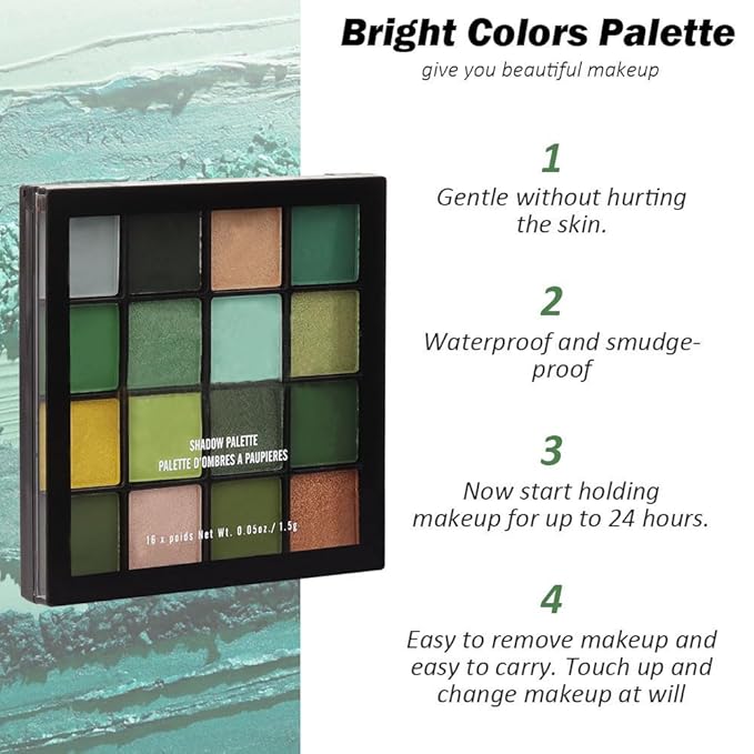 16 Colors Green Olive Matte Shimmer Eyeshadow Palette for Eye Makeup,High Pigmented White Gray Eye Shadow Primers Powder Palet de sombras de ojos-GlimoraGlow