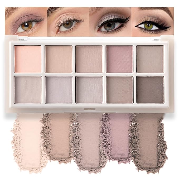 10 Color Matte Eyeshadow Palette, Neutral Taupe & Grey Brown Shades, Ultra-Blendable, Long-Lasting Natural Nude Makeup Palette for Women,Vegan & Cruelty-Free,Perfect for Everyday or Professional Looks-GlimoraGlow