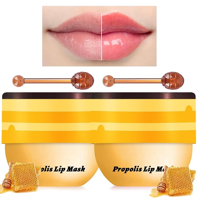 2 Pcs Bee Lip Balm Honey Pot, Lip Mask Overnight Honey Lip Balm Lip Exfoliate with Stick, Moisturizing Sleeping Lip Mask Day & Night Lip Care - Hydrate Repair Prevent Dry Cracked Scrub (2 Honey)-GlimoraGlow