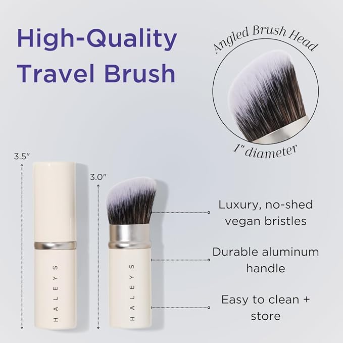 HALEYS Retractable Face Brush, VEGAN Dense, Angled Bristles & Adjustable Sleeve, Portable Makeup Brush for Quick, Easy Streak-Free Blending of Liquids, Creams, Powders, Travel-friendly Mess-Free Cap-GlimoraGlow