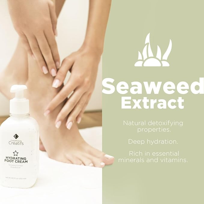 Hydrating Foot Cream for Dry Cracked Heels and Feet, 8.5 fl. oz., Deep Moisturizing Seaweed Extract and Shea Butter, Restores Soft Supple Skin-GlimoraGlow