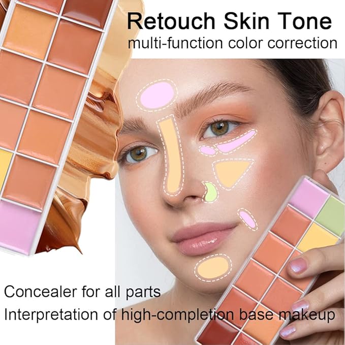12 Color Correcting Concealer Palette With Concealer Brush, Cream Contouring Makeup Kit, Tattoo Concealer, Corrects Dark Circles Red Marks Scars Light Mediumor creamy concealer B1-GlimoraGlow