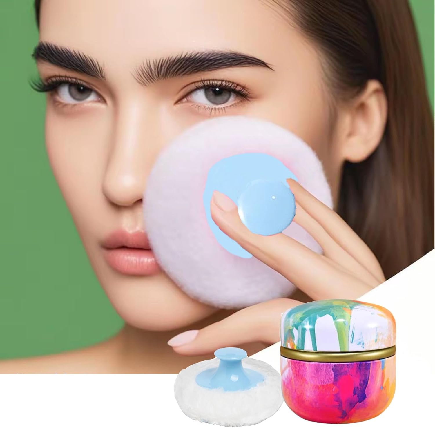 Body Powder Puff and Container, 3.35" Portable Dusting Powder Container with Soft Puff LoosePowder Case Box Jar with Lids for Baby Women Home and Travel Use-GlimoraGlow