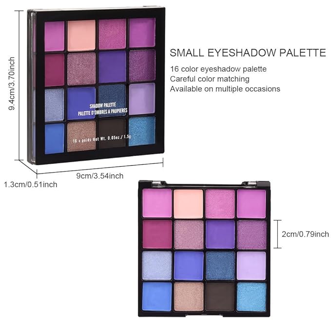 16 Colors Blue Pink Champange Matte Shimmer Eyeshadow Palette for Eye Makeup,High Pigmented Brown Eye Shadow Primers Powder Palet de sombras de ojos-GlimoraGlow