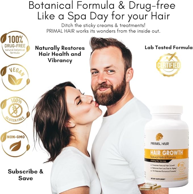 100% Natural Growth Treatment, Reduces Hair Loss, US Patented Formula Proven Effective for Men & Women, 100% Vegan Ingredients, Non-GMO, 30-Day Supply-GlimoraGlow