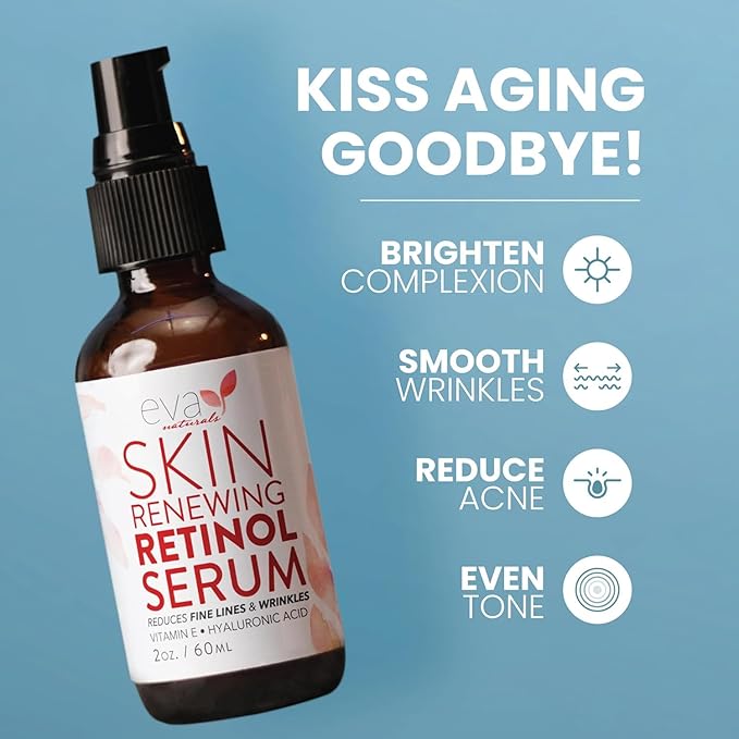 Retinol Serum by Eva Naturals - 2.5% Retinol Serum for Face with Hyaluronic Acid, Vitamin E & Organic Aloe - Retinol Face Serum that Reduce Wrinkles, Fine Lines & Dark Spots - Anti Aging Serum, 2 Pack-GlimoraGlow