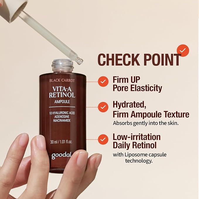 GOODAL Black Carrot VITA-A Retinol Ampoule 30ml, Hydration Facial Serum for Glowy Skin, Lightweight Serum, Korean Skincare, Pore minimizer-GlimoraGlow