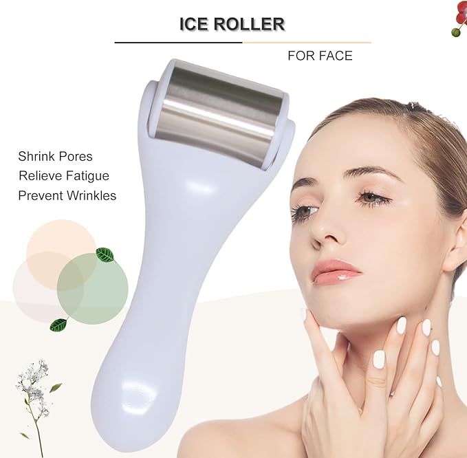 Ice Roller & Massager for Face & Eyes - Stainless Steel, 2 Pcs, Pain Relief, Dark Circles, Migraine (White)-GlimoraGlow