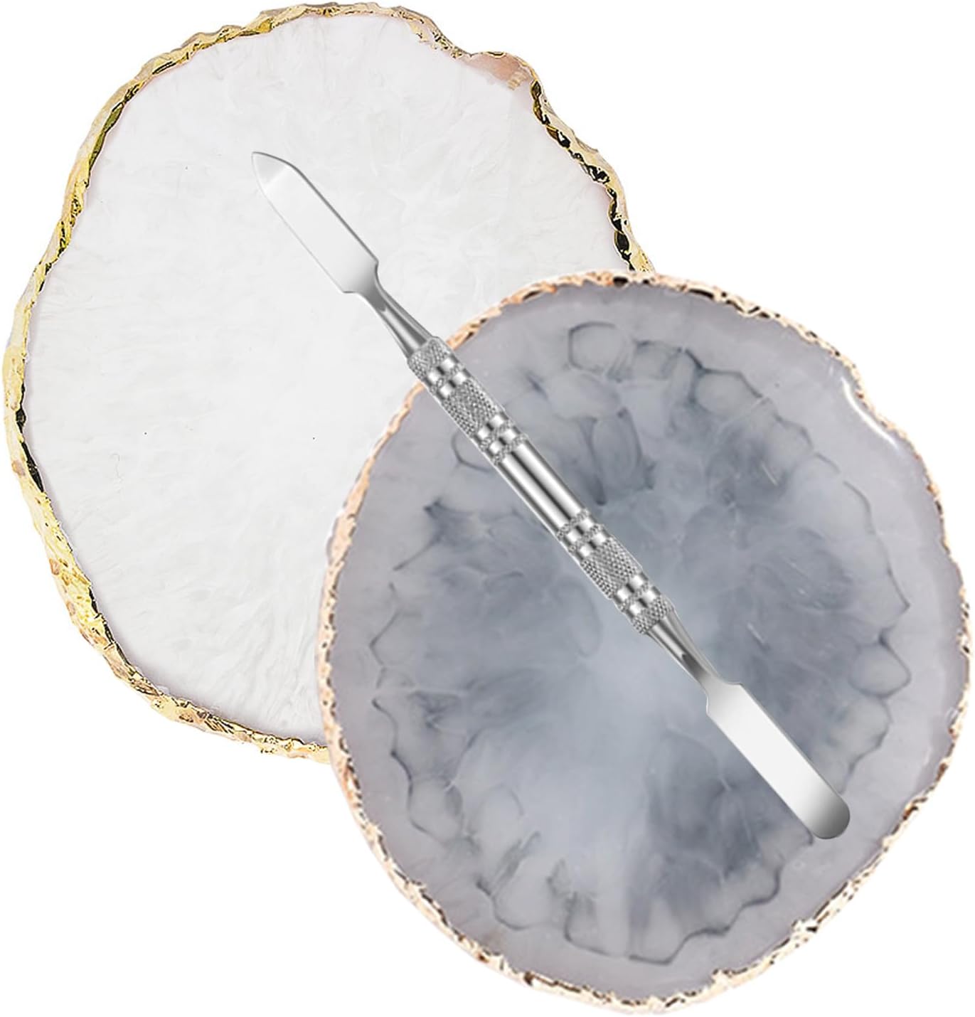 2 Pcs Resin Nail Palette Nail Polish Palette Nail Art Palette with Stainless Stirring Rod (Gray and White)-GlimoraGlow