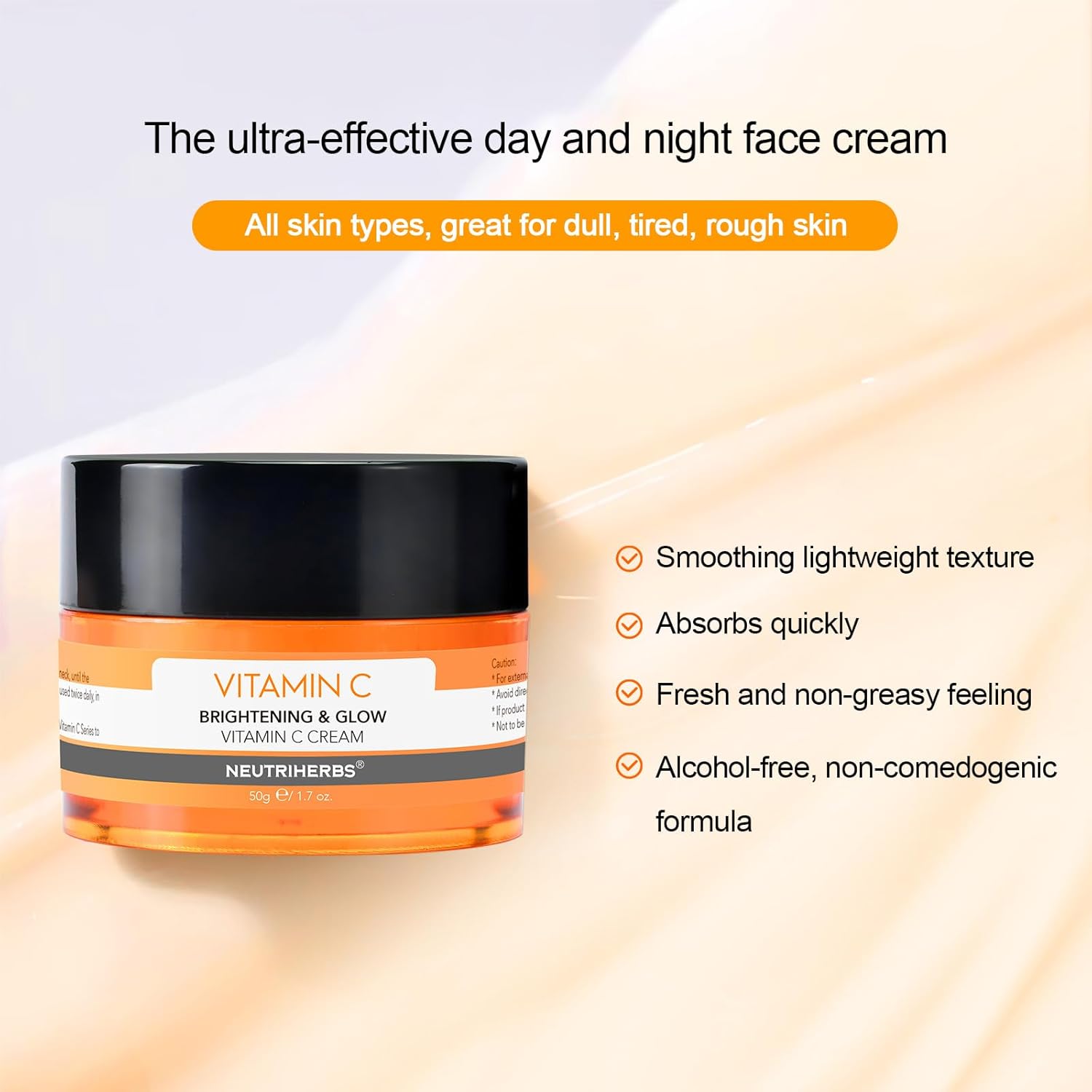 Neutriherbs Vitamin C Face Cream, Day & Night Facial Moisturizer, Daily Skin Care, Brighten, Lighten Skin, Moisturizing Softening Smoothing Skin 1.7oz-GlimoraGlow