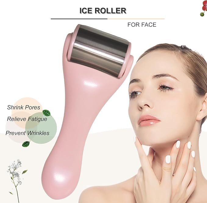 Ice Roller for Face, Ice Rollers 2 Pcs, Face Roller for Face Massager, Ice Face Roller for Wrinkles,Puffiness, Migraine Relief, Mini Eye Roller for Eyes Dark Circles (Pink)-GlimoraGlow