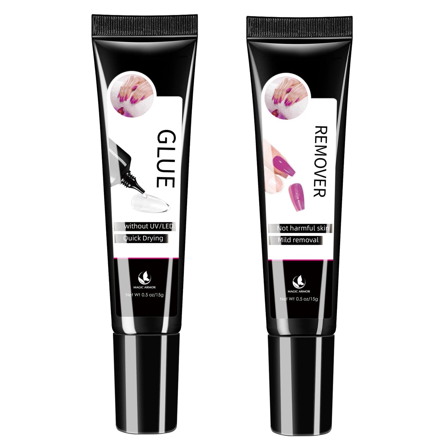15g Semi Solid Nail Glue with 15g Remover for Press On Nails Tips Gel Nail Glue No Need for UV Lamp Quick Drying a Long Lasting Fake Acrylic Nail-GlimoraGlow