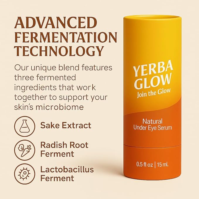 Caffeine Eye Cream – Yerba Glow Natural Under Eye Serum for Dark Circles, Puffiness & Fine Lines – Clean Hydrating Formula with Yerba Mate, Sake & Hyaluronic Acid-GlimoraGlow