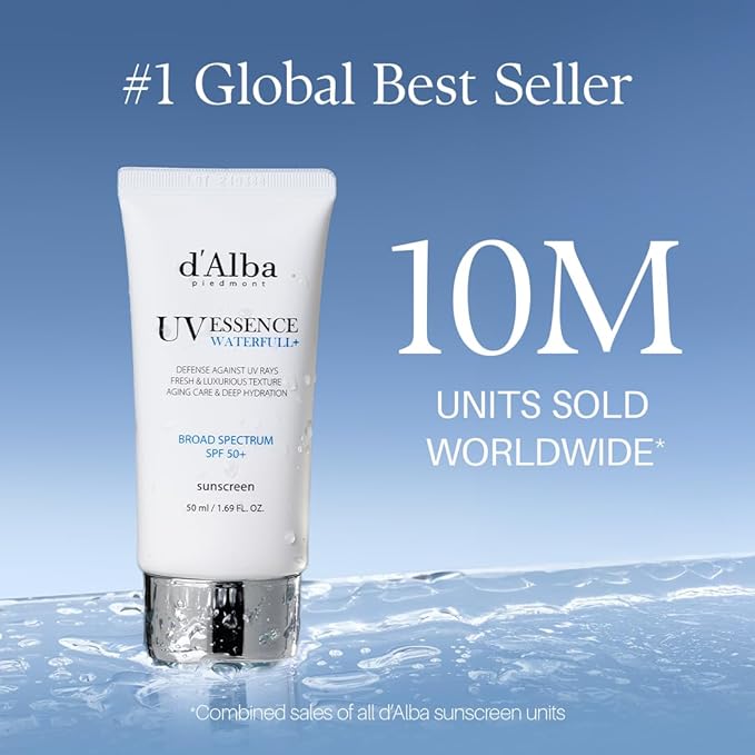 d'alba Piedmont Italian White Truffle Waterfull Essence Sunscreen, Vegan Skincare, Lightweight Sunscreen with BROAD SPECTRUM SPF 50+, Glowy, Safe for all Skin Types, Korean Skin Care (1.69 fl. oz)-GlimoraGlow