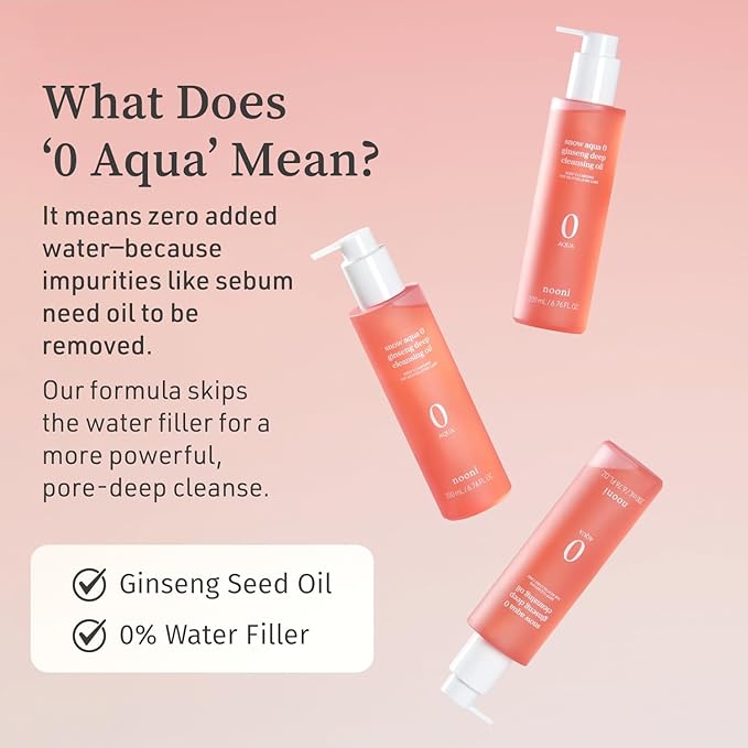 NOONI Facial Cleanser - Snow Aqua 0 Ginseng Deep Cleansing Oil | Makeup Blackhead Remover, Pore Care Control, Glass Skin, Helps Control Sebum, Revitalizing Care, 6.76 FL.Oz (200 ml)-GlimoraGlow