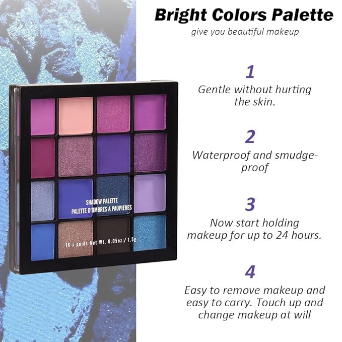 16 Colors Blue Pink Champange Matte Shimmer Eyeshadow Palette for Eye Makeup,High Pigmented Brown Eye Shadow Primers Powder Palet de sombras de ojos-GlimoraGlow