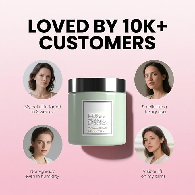 Champagne Firming Body Cream,Anti-Aging Tightening Cream with Luxe-Lift Complex,Skin Firming Cream for Hydrates Dry Skin, Fights Crepey Skin on Arms & Legs(8 Fl Oz, Sweet Almond Coconut)-GlimoraGlow