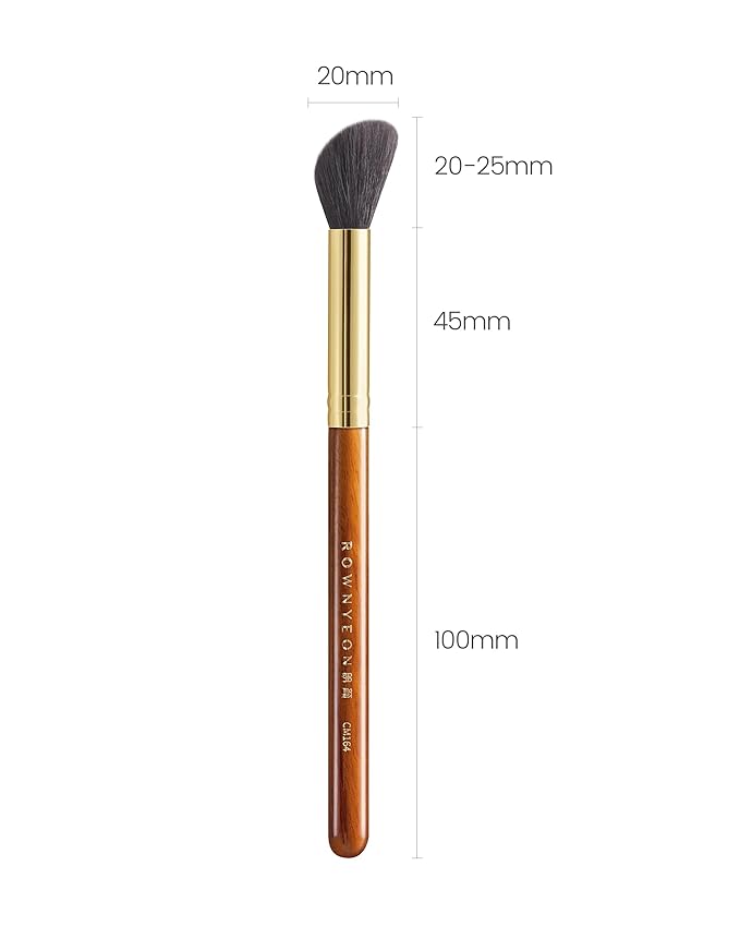 Desert Oak Series Angled Blush Brush - Soft Goat Hair Bristles for Powder/Cream Blush & Bronzer, Ergonomic Ebana Handle & Brass Ferrule, Beginner to Pro (CM 164)-GlimoraGlow