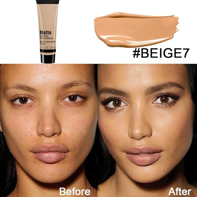 1 Pack Liquid Foundation Cream for Face Makeup,Durable Full Coverage Matte Concealer Make Up,Oil Control & Waterproof Base Primer -1 Fl.Oz-BEIGE 6#-GlimoraGlow