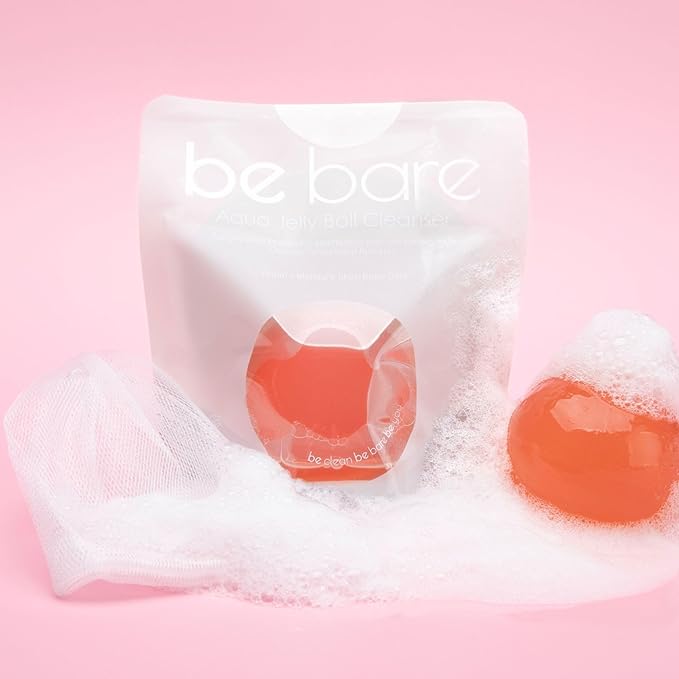 Be Bare Jelly Ball Cleanser, Daily Face Wash Korean Skin Care Cleanser Ball for Dry Skin with Allantoin for Protection, AHA &BHA for Exfoliation and Hydration- Peachy Pink (1.41oz)-GlimoraGlow