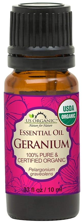 US Organic 100% Pure Geranium Essential Oil - USDA Certified Organic, Steam Distilled - W/Euro droppers (More Size Variations Available) (10 ml / .33 fl oz)-GlimoraGlow
