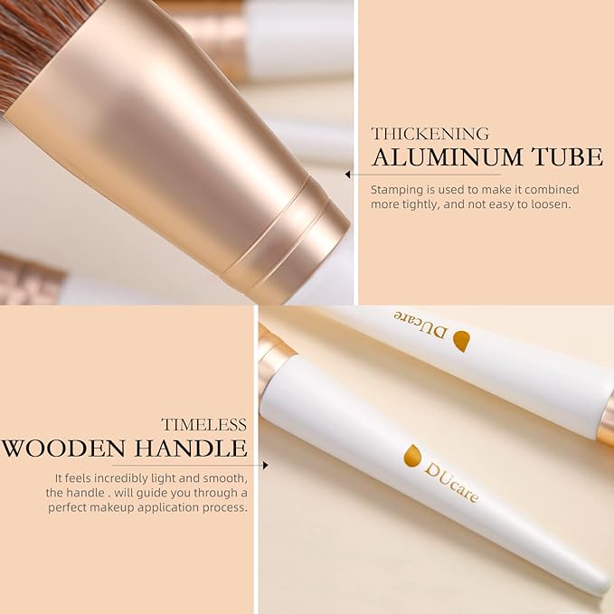 DUcare Makeup Brushes with Bag - 14Pcs Professional Synthetic Make Up Brushes Set for Blush Concealer Foundation Bronzer Powder Eyebrow Contour Eyeshadow Blending Makeup Brush Set Mekaup bag, White-GlimoraGlow