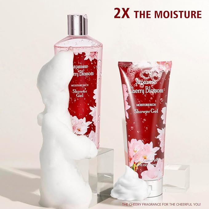 Japanese Cherry Blossom Shower Gel and Body Cream Set - Nourishing and Moisturizing Daily Skincare - 8 fl.oz / 236mL Each, Christmas Gifts for Her and Him (Japanese Cherry Blossom)-GlimoraGlow