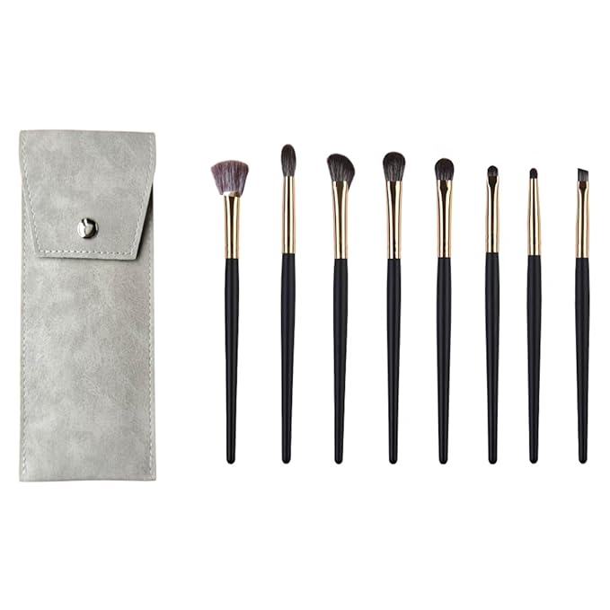 Eyeshadow Makeup Brushes Set with Case 8 PCS Soft Synthetic Hairs Eye Makeup Brushes for Blending Eyebrow Eyeliner Eyeshadow （Black）-GlimoraGlow