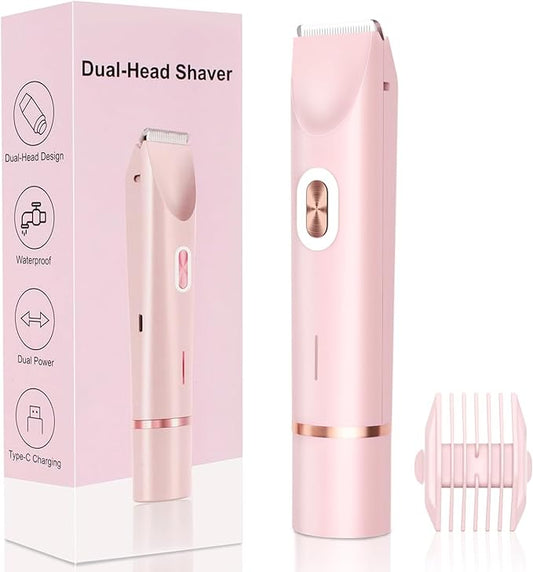 2025 New 2-in-1 Electric Bikini Trimmer for Women - Dual Head Electric Razor,Waterproof Painless Bikini Shaver, Pubic Hair Trimmer for Private Area & Body Hair, Pink-GlimoraGlow